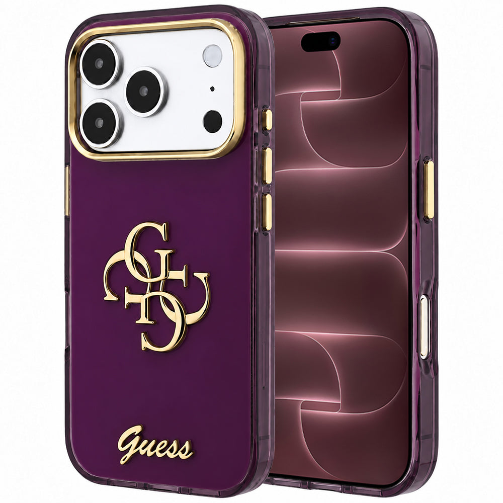 Coque pour Apple iPhone 18 Pro Max / 17 Pro Max, Guess, IML 4G Metal Script, Bordeaux