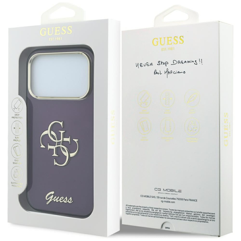 Coque pour Apple iPhone 18 Pro Max / 17 Pro Max, Guess, IML 4G Metal Script, Bordeaux