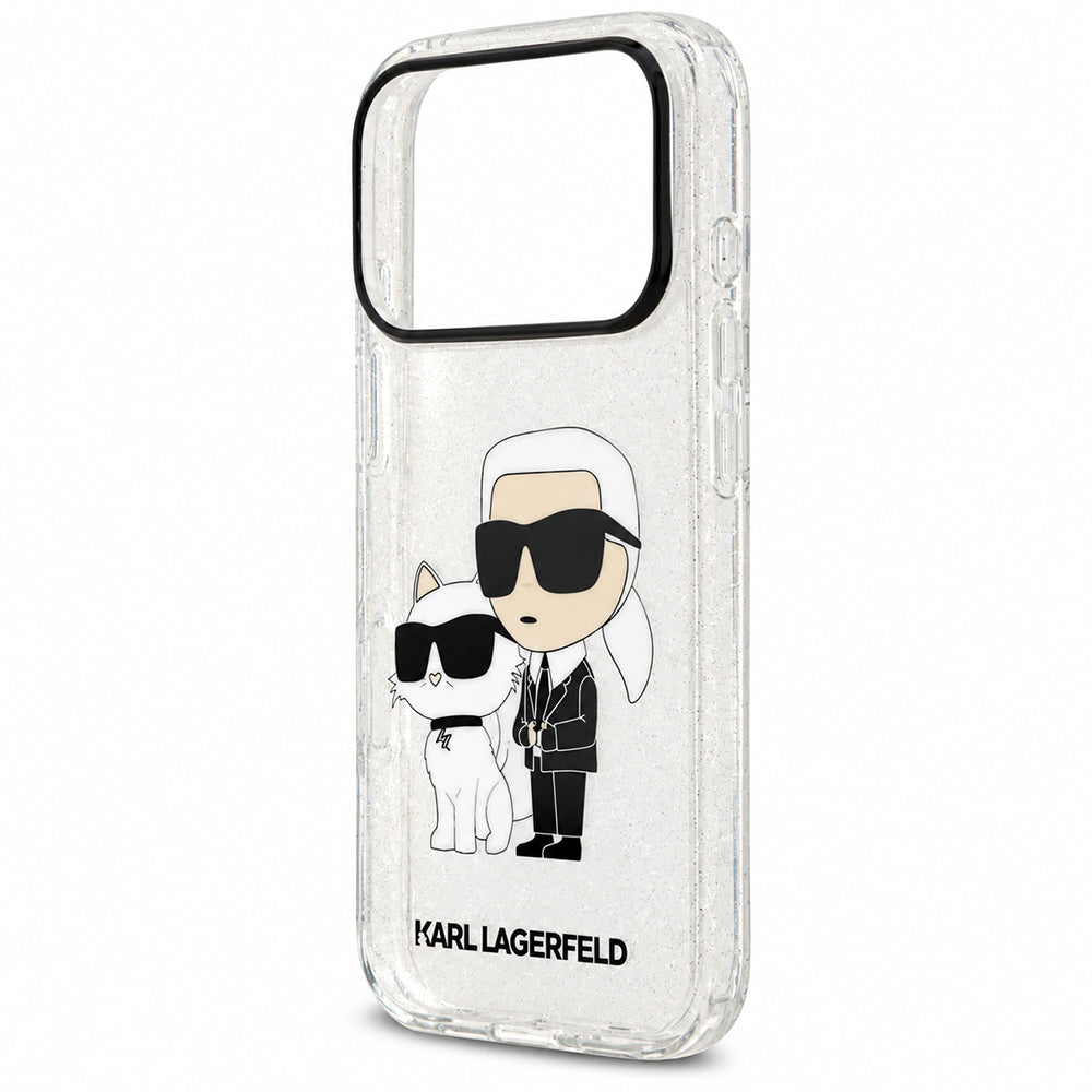 Coque pour Apple iPhone 18 Pro Max / 17 Pro Max, Karl Lagerfeld, IML Glitter Karl and Choupette NFT, transparente