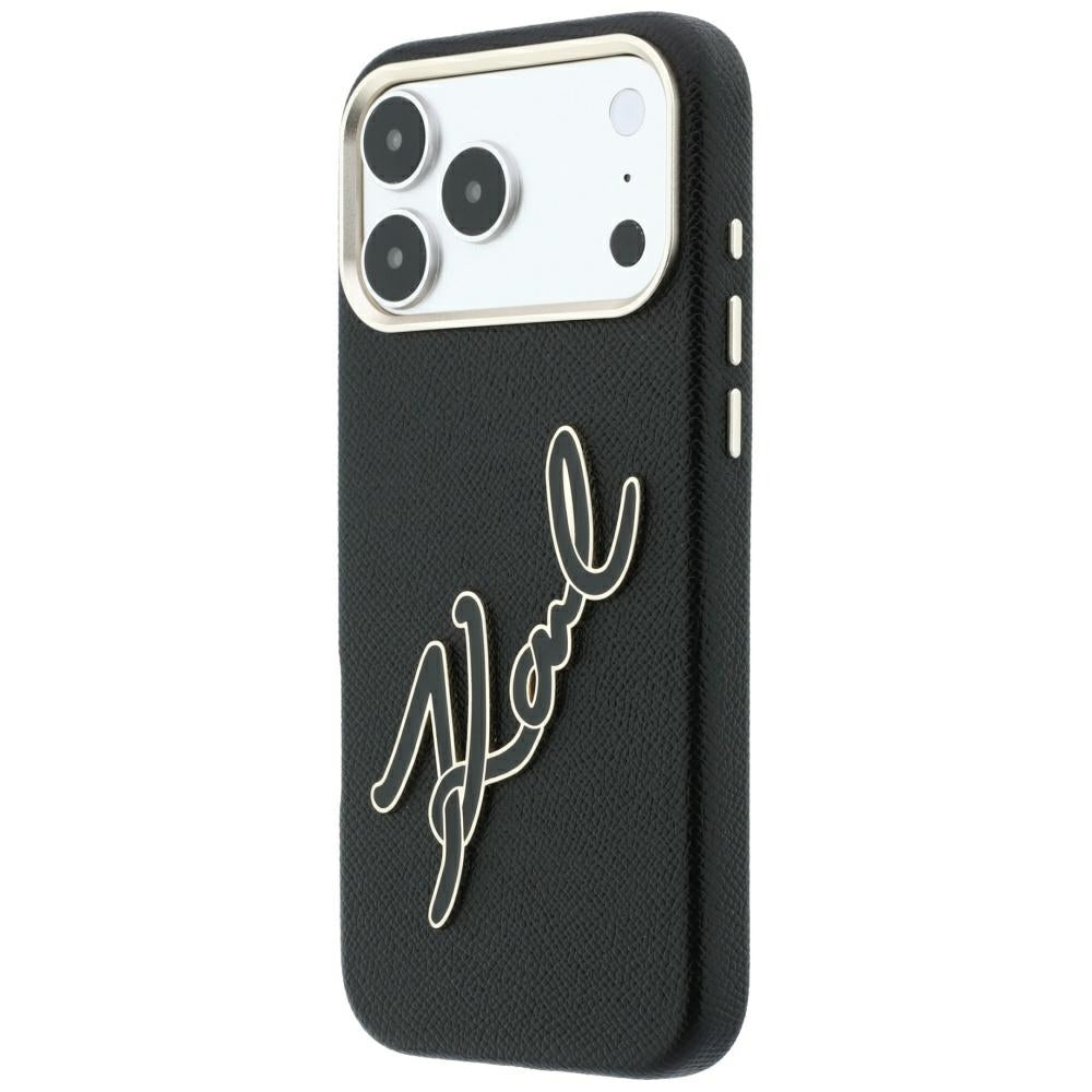Coque pour Apple iPhone 18 Pro Max / 17 Pro Max, Karl Lagerfeld, Logo Signature en Résine Lisse et Grande, Noire
