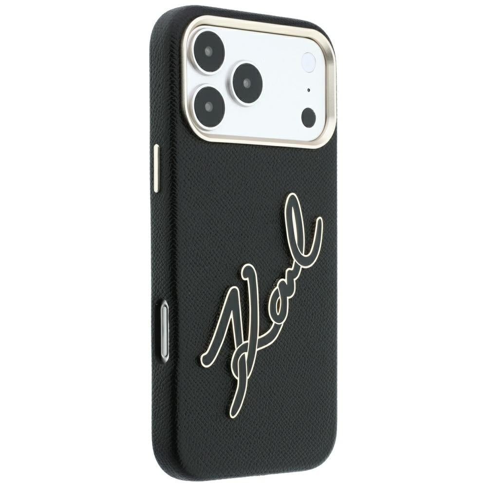 Coque pour Apple iPhone 18 Pro Max / 17 Pro Max, Karl Lagerfeld, Logo Signature en Résine Lisse et Grande, Noire