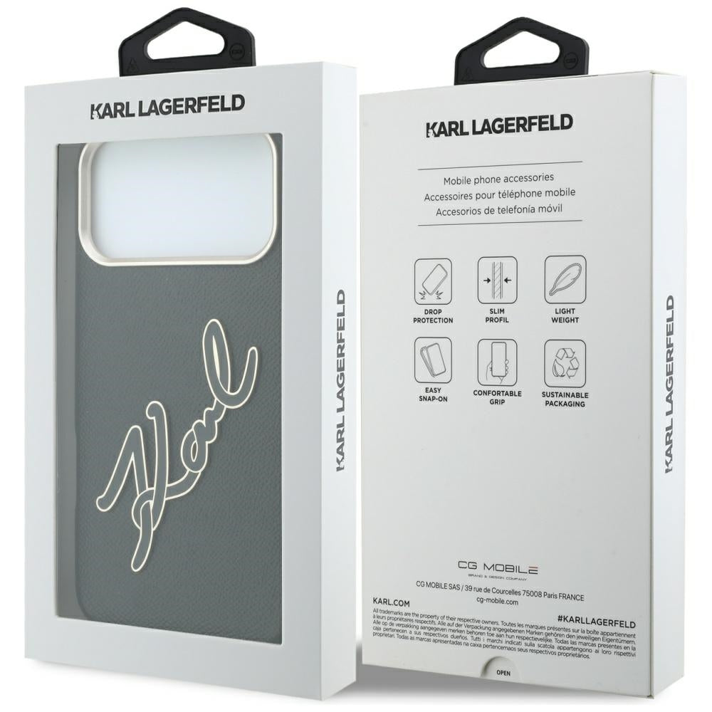 Coque pour Apple iPhone 18 Pro Max / 17 Pro Max, Karl Lagerfeld, Logo Signature en Résine Lisse et Grande, Noire