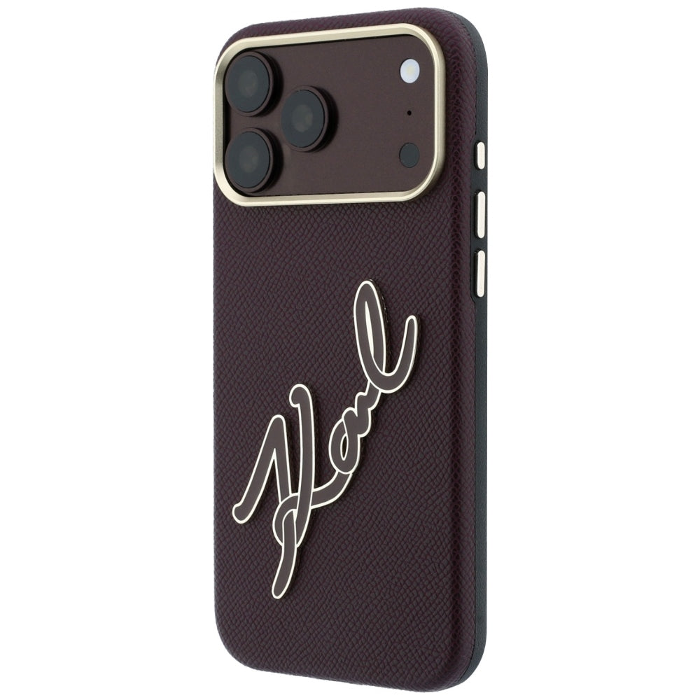 Coque pour Apple iPhone 18 Pro Max / 17 Pro Max, Karl Lagerfeld, Grand logo signature en résine lisse, Bordeaux