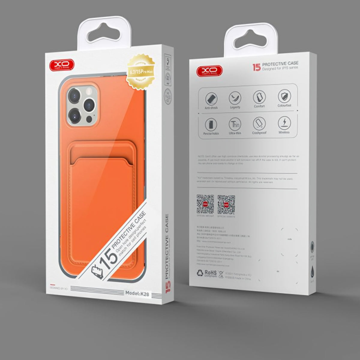 Étui pour Apple iPhone 15 Pro Max, XO Design, Emplacement pour Carte, Orange