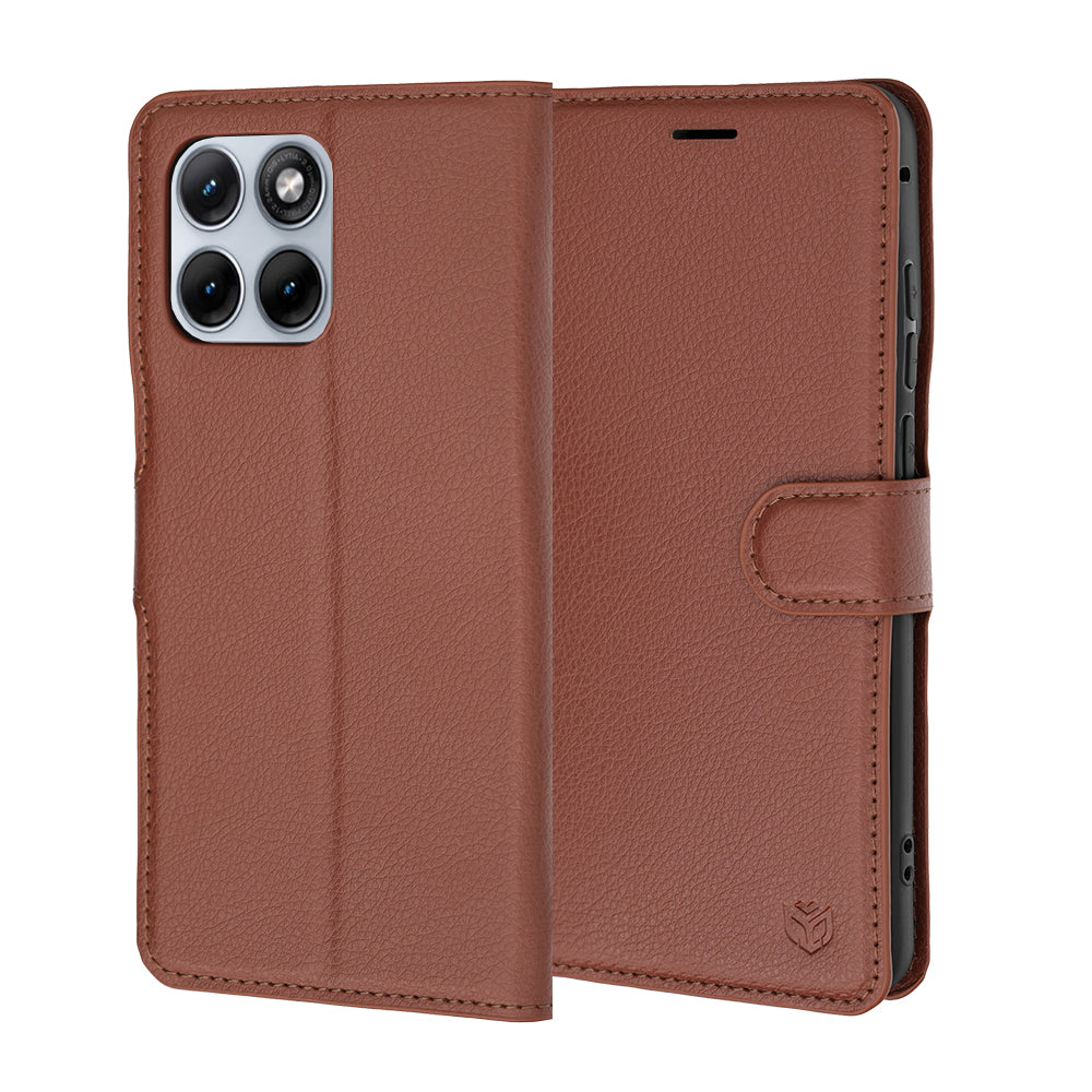 Hülle für Motorola Edge 70 Fusion, Techsuit, Leder-Folio, Braun