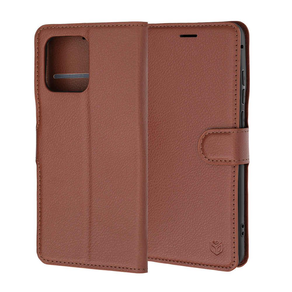 Hülle für Motorola Edge 70 Fusion, Techsuit, Leder-Folio, Braun