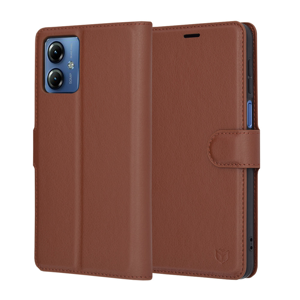 Coque pour Motorola Moto G14, Techsuit, Leather Folio, Marron