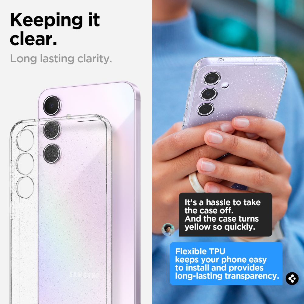 Etui pour Samsung Galaxy A55 5G A556, Spigen, Liquid Crystal Glitter, Transparent ACS07538