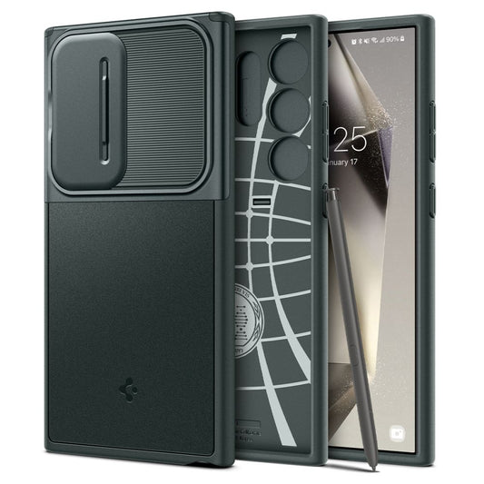 Beschermhoes voor Samsung Galaxy S24 Ultra S928, Spigen, OPTIK ARMOR, Groen ACS07314