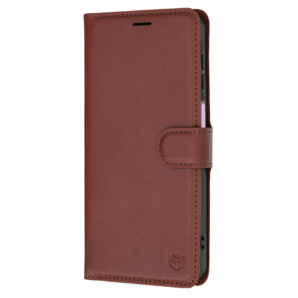 Hülle für Samsung Galaxy A27 5G, Techsuit, Leder-Folio, Braun