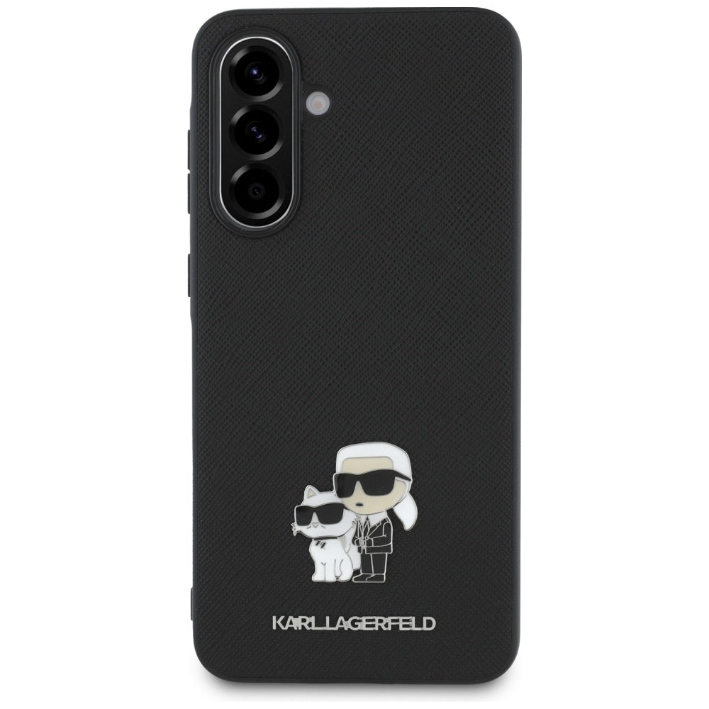 Étui pour Samsung Galaxy A56 A566, Karl Lagerfeld, Saffiano Karl & Choupette Metal, Noir