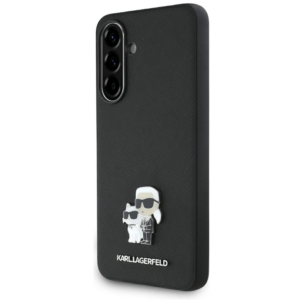 Étui pour Samsung Galaxy A56 A566, Karl Lagerfeld, Saffiano Karl & Choupette Metal, Noir