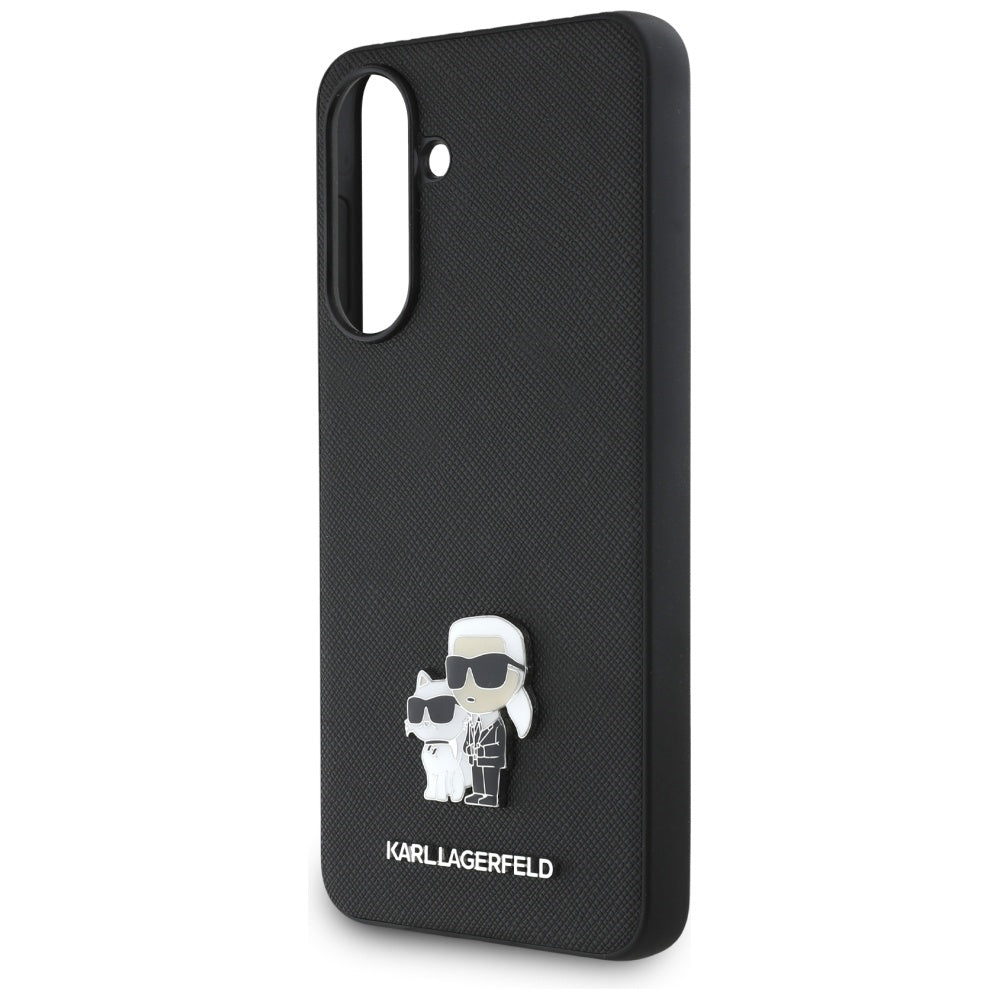 Étui pour Samsung Galaxy A56 A566, Karl Lagerfeld, Saffiano Karl & Choupette Metal, Noir