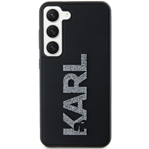 Étui pour Samsung Galaxy S23+ S916, Karl Lagerfeld, Logo Pailleté en Caoutchouc 3D, Noir