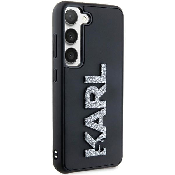 Étui pour Samsung Galaxy S23+ S916, Karl Lagerfeld, Logo Pailleté en Caoutchouc 3D, Noir