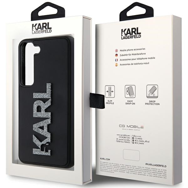 Étui pour Samsung Galaxy S23+ S916, Karl Lagerfeld, Logo Pailleté en Caoutchouc 3D, Noir