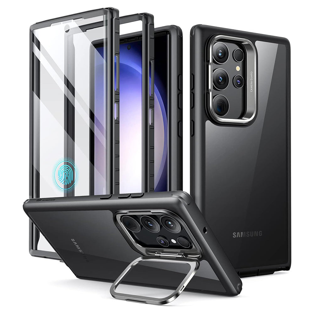 Hoes voor Samsung Galaxy S23 Ultra S918, ESR, Shock Armor Kickstand, Zwart Transparant