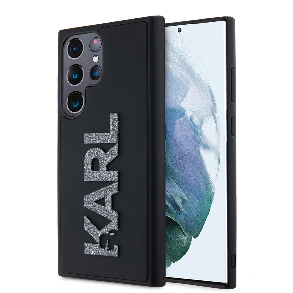 Hoes voor Samsung Galaxy S23 Ultra S918, Karl Lagerfeld, 3D Rubber Glitter Logo, Zwart