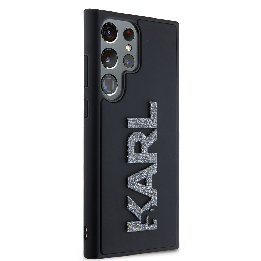 Hoes voor Samsung Galaxy S23 Ultra S918, Karl Lagerfeld, 3D Rubber Glitter Logo, Zwart