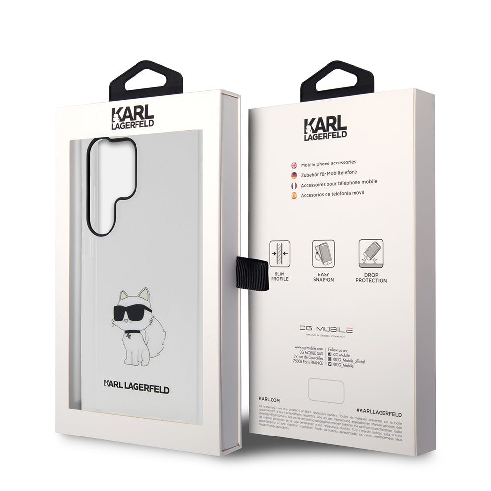 Hülle für Samsung Galaxy S23 Ultra S918, Karl Lagerfeld, Ikonik Choupette, Transparent