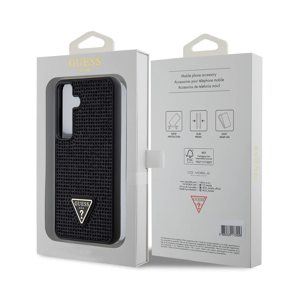 Étui pour Samsung Galaxy S24+ S926, Guess, logo triangle en strass, Noir