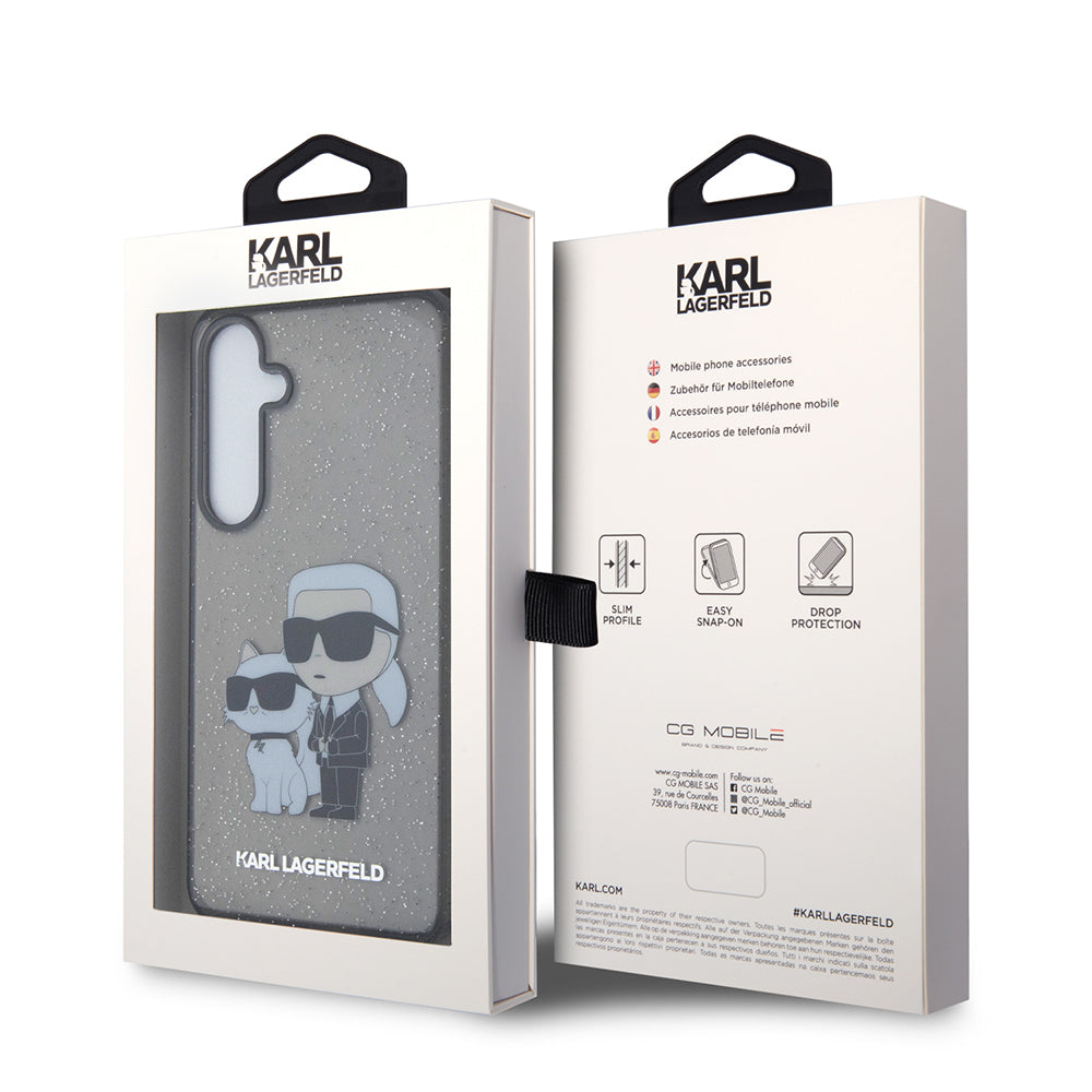 Hoes voor Samsung Galaxy S24+ S926, Karl Lagerfeld, Glitter Karl & Choupette, Blauw