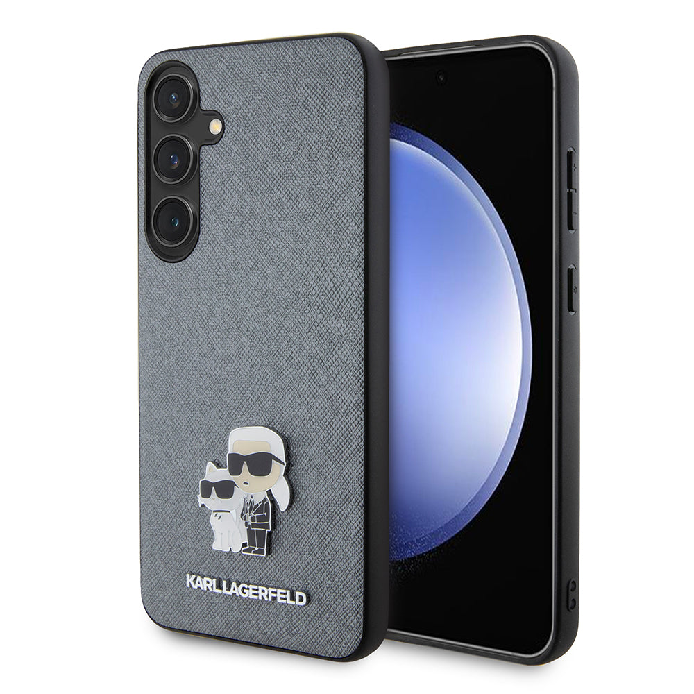 Case for Samsung Galaxy S24+ S926, Karl Lagerfeld, Saffiano Karl & Choupette Metal, Grey