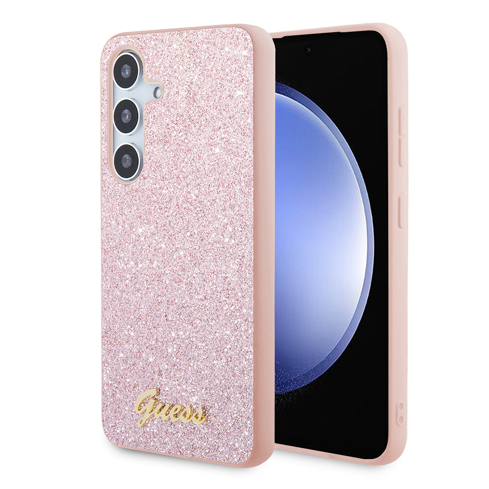 Étui pour Samsung Galaxy S24 S921, Guess, Glitter Script, Rose