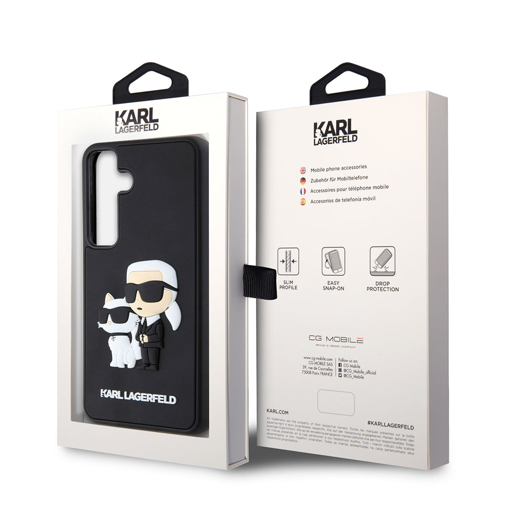 Hülle für Samsung Galaxy S24 S921, Karl Lagerfeld, 3D Rubber Karl & Choupette, Schwarz