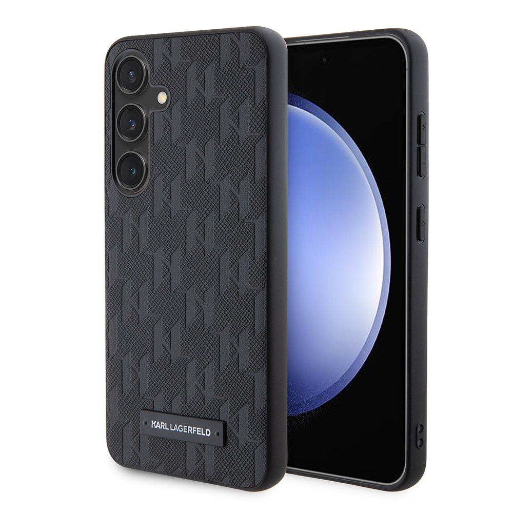 Étui pour Samsung Galaxy S24 S921, Karl Lagerfeld, Saffiano Mono Metal Logo, Noir
