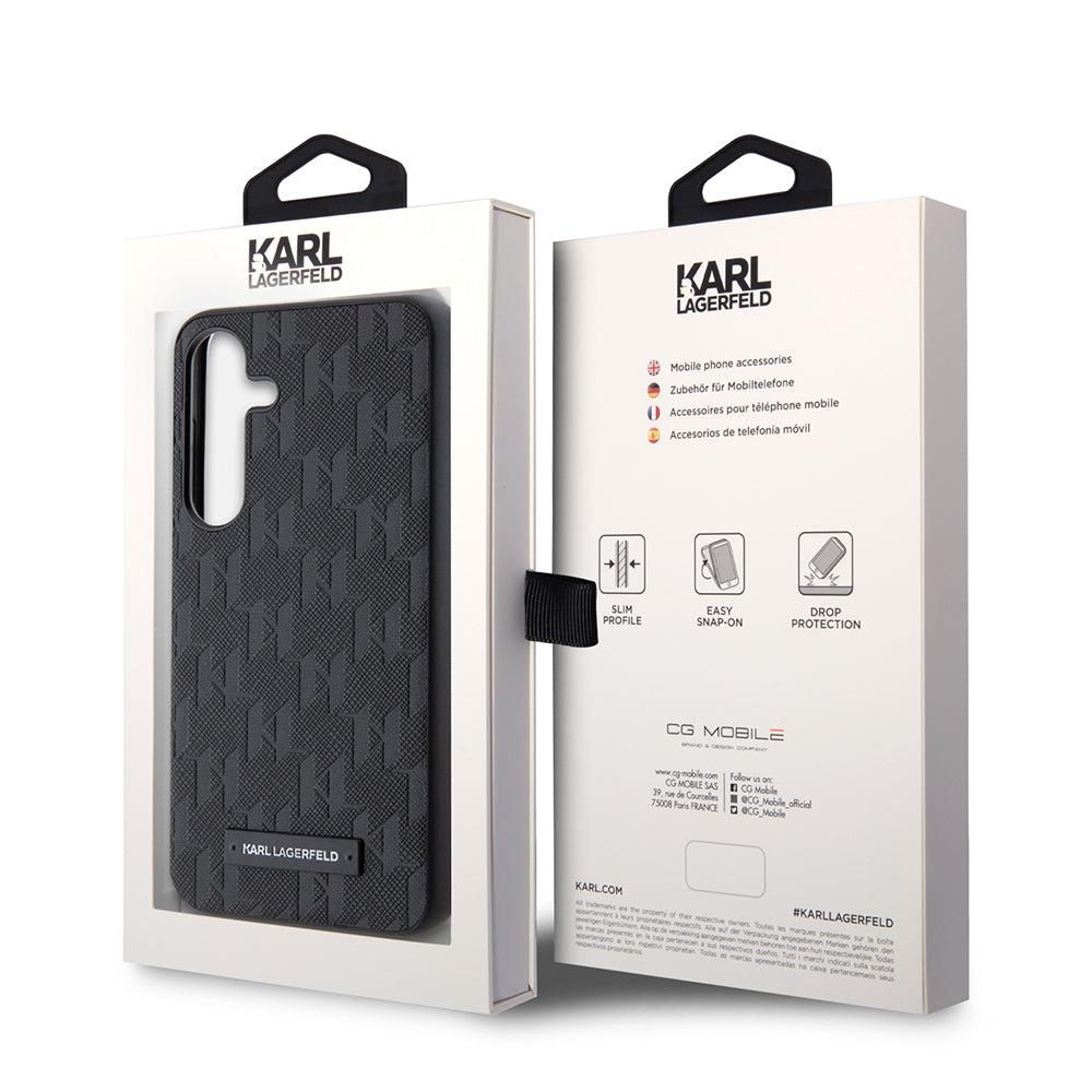 Étui pour Samsung Galaxy S24 S921, Karl Lagerfeld, Saffiano Mono Metal Logo, Noir