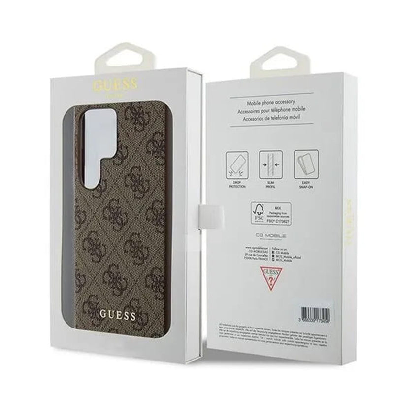 Hülle für Samsung Galaxy S24 Ultra S928, Guess, 4G Metal Gold Logo, Braun
