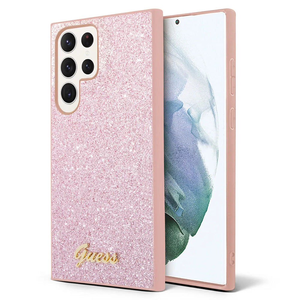 Étui pour Samsung Galaxy S24 Ultra S928, Guess, Glitter Script, Rose