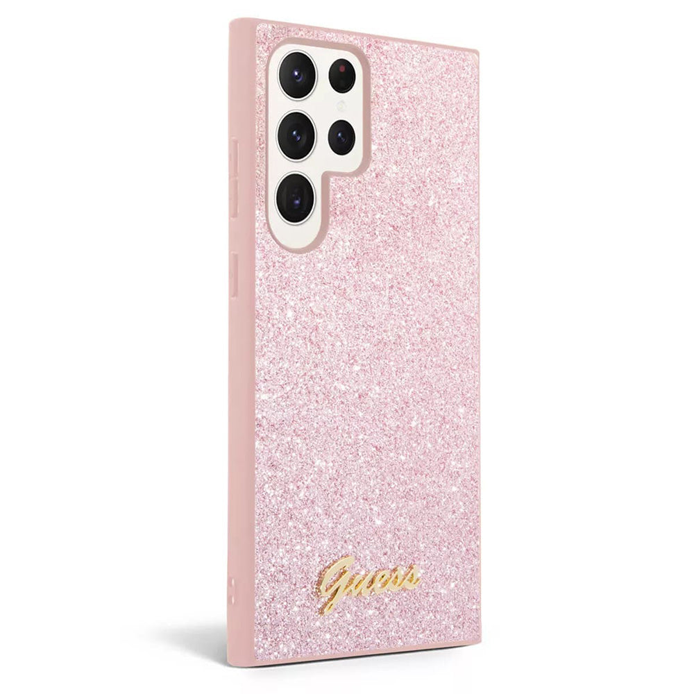Étui pour Samsung Galaxy S24 Ultra S928, Guess, Glitter Script, Rose
