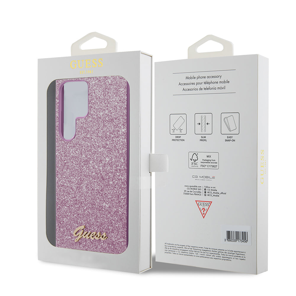 Étui pour Samsung Galaxy S24 Ultra S928, Guess, Glitter Script, Rose