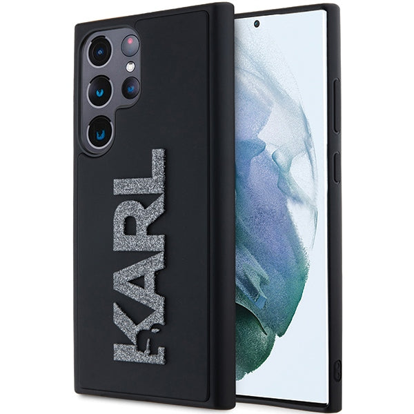 Étui pour Samsung Galaxy S24 Ultra S928, Karl Lagerfeld, Logo Pailleté en Caoutchouc 3D, Noir