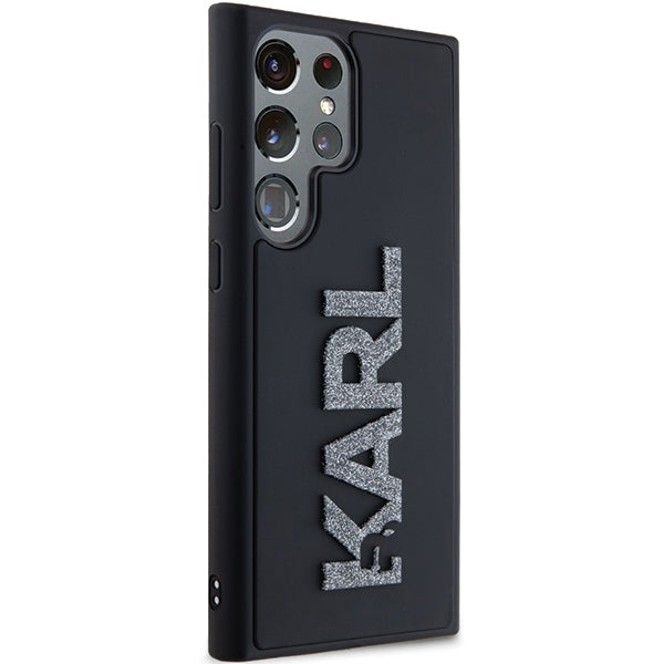 Étui pour Samsung Galaxy S24 Ultra S928, Karl Lagerfeld, Logo Pailleté en Caoutchouc 3D, Noir