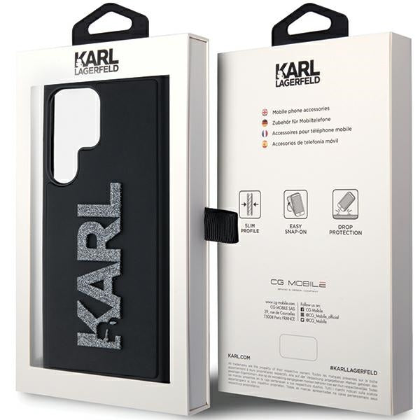 Étui pour Samsung Galaxy S24 Ultra S928, Karl Lagerfeld, Logo Pailleté en Caoutchouc 3D, Noir