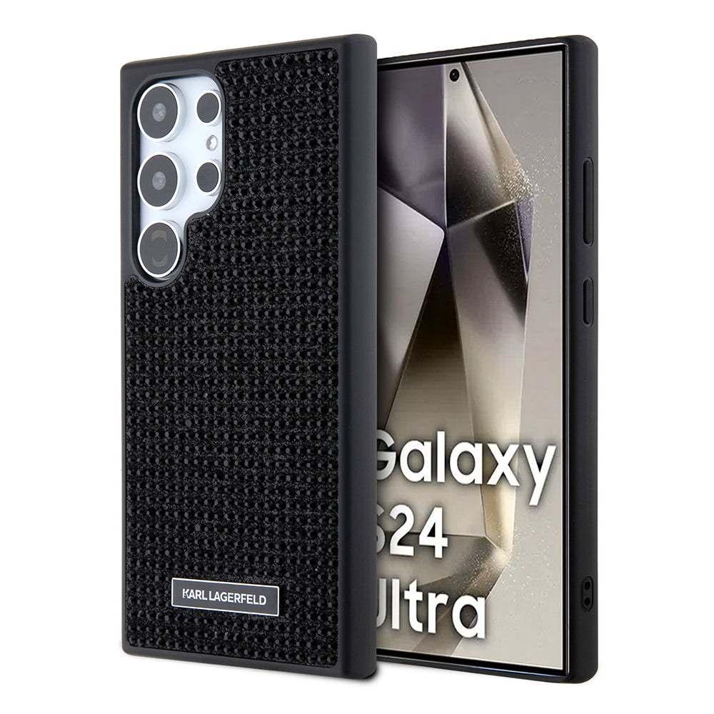 Hülle für Samsung Galaxy S24 Ultra S928, Karl Lagerfeld, Rhinestone Metal Plate, Schwarz