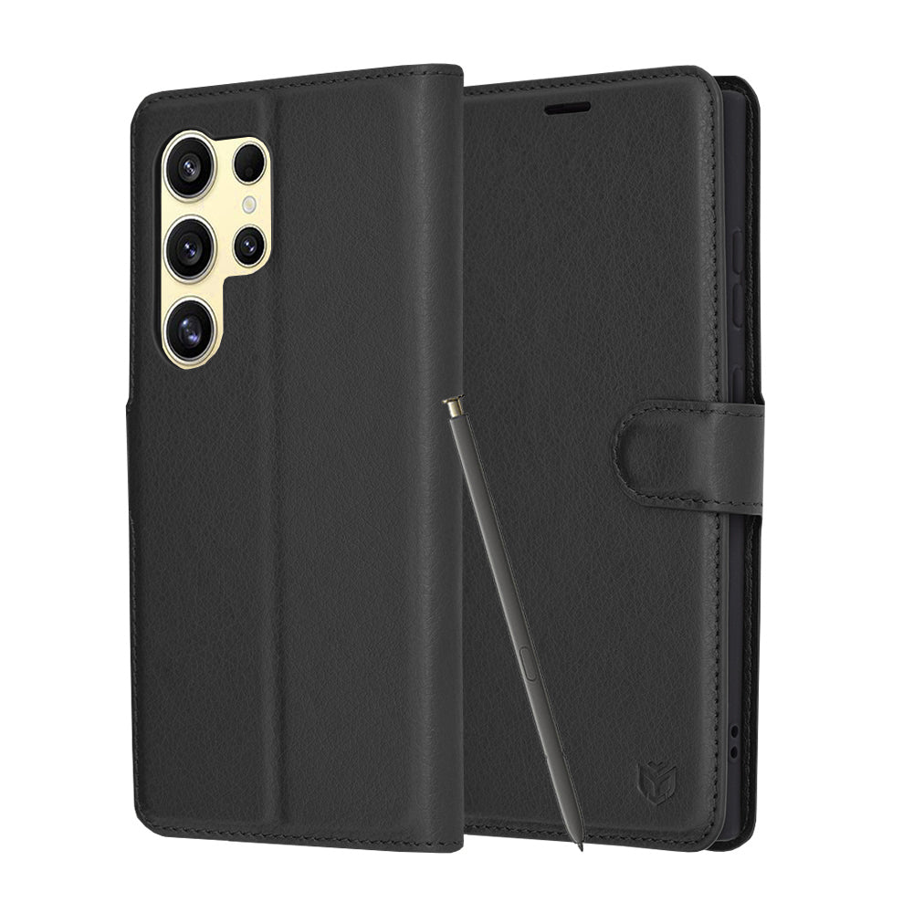 Coque pour Samsung Galaxy S24 Ultra S928, Techsuit, Folio en cuir, Noire