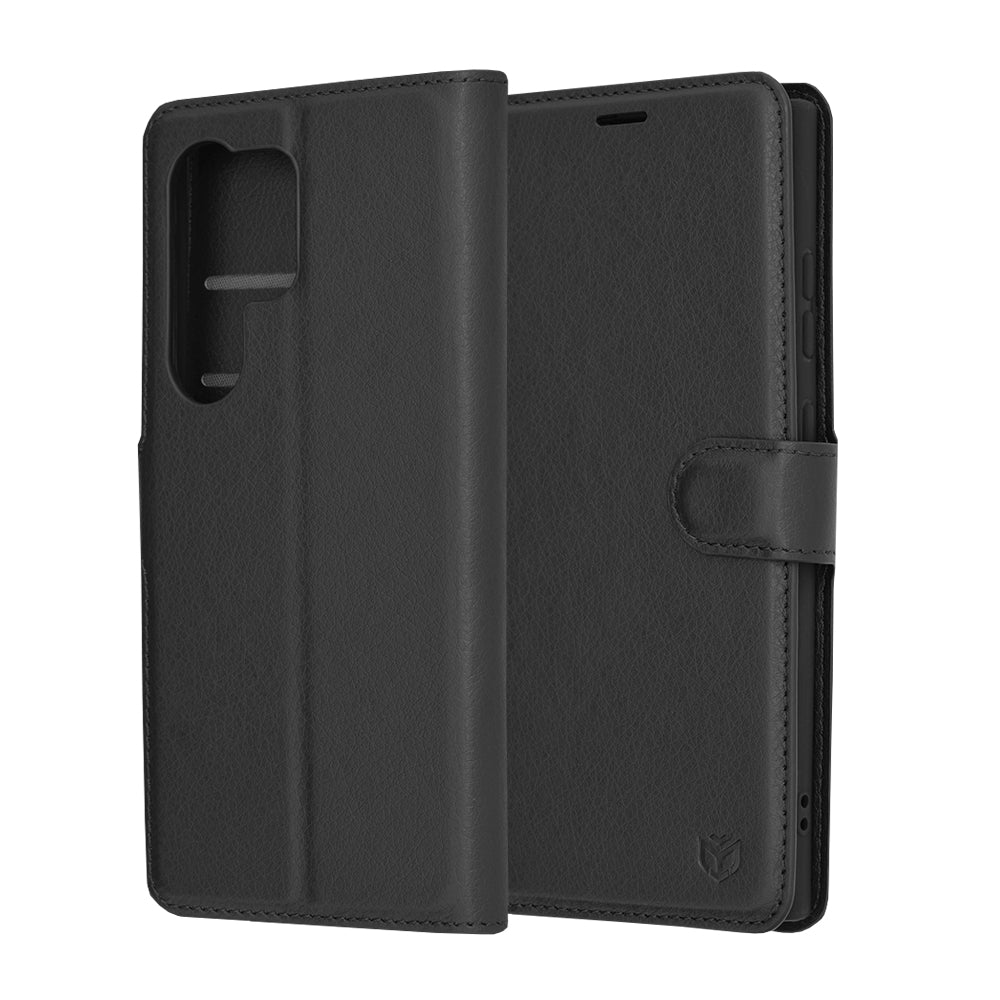 Coque pour Samsung Galaxy S24 Ultra S928, Techsuit, Folio en cuir, Noire