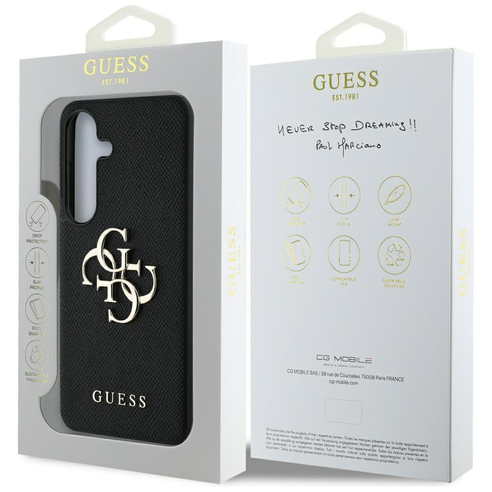 Hülle für Samsung Galaxy S25+ S936, Guess, 4G Grained Big and Classic Logo, Schwarz