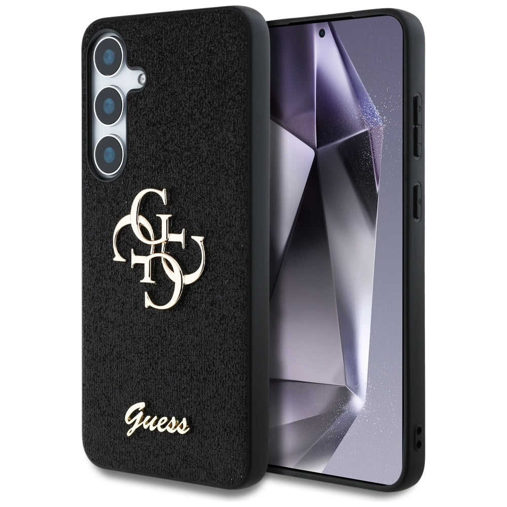 Hoes voor Samsung Galaxy S25+ S936, Guess, Glitter Big 4G Script, Zwart