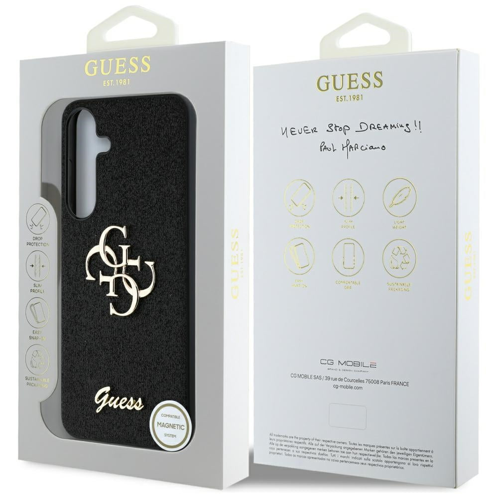 Hoes voor Samsung Galaxy S25+ S936, Guess, Glitter Big 4G Script, Zwart