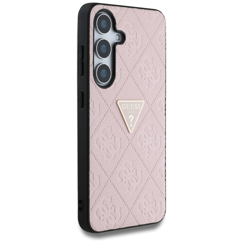 Étui pour Samsung Galaxy S25 S931, Guess, Grained Hot Stamp 4G Triangle, Rose
