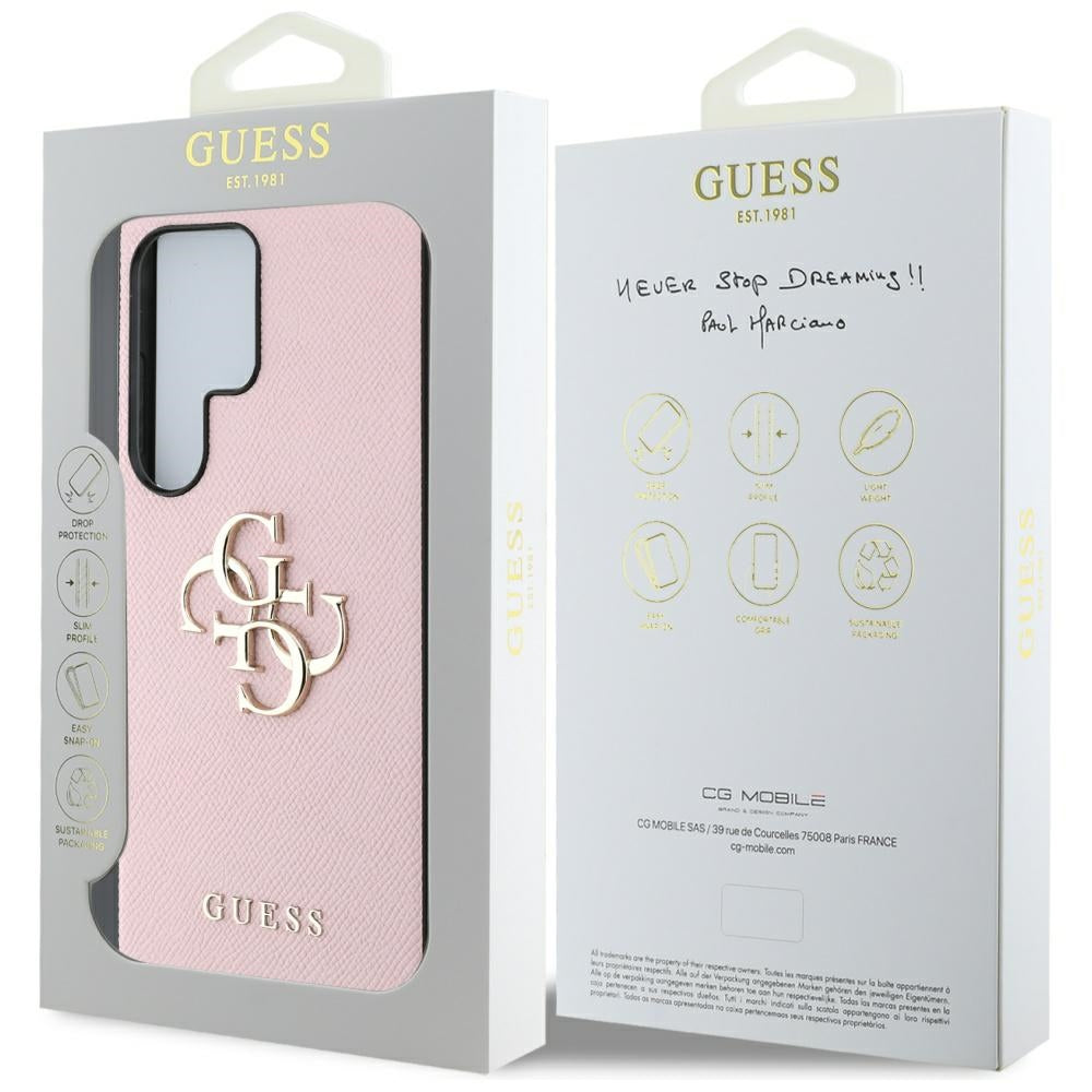 Hülle für Samsung Galaxy S25 Ultra S938, Guess, 4G Grained Big and Classic Logo, Rosa