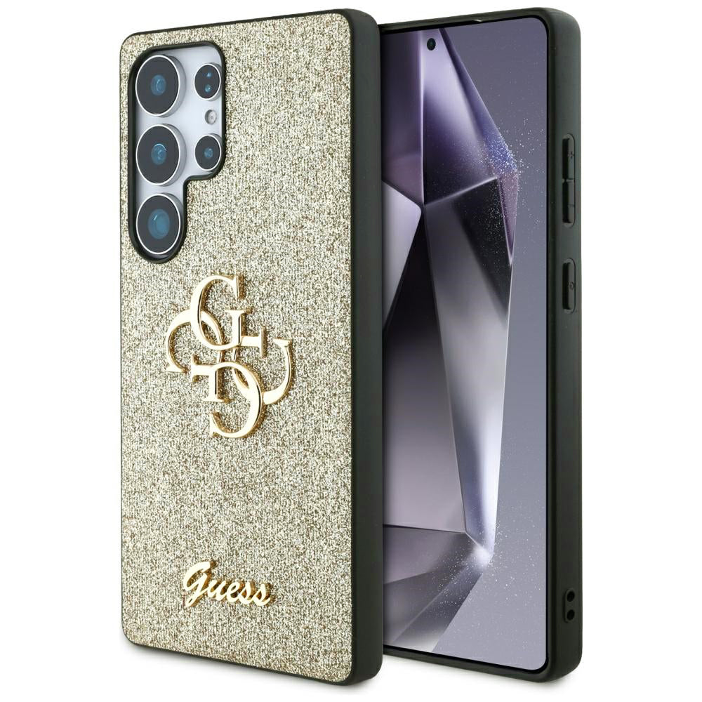 Étui pour Samsung Galaxy S25 Ultra S938, Guess, Glitter Big 4G Script, Doré