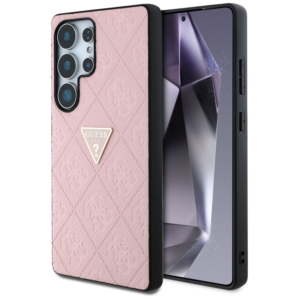 Étui pour Samsung Galaxy S25 Ultra S938, Guess, Grained Hot Stamp 4G Triangle, Rose