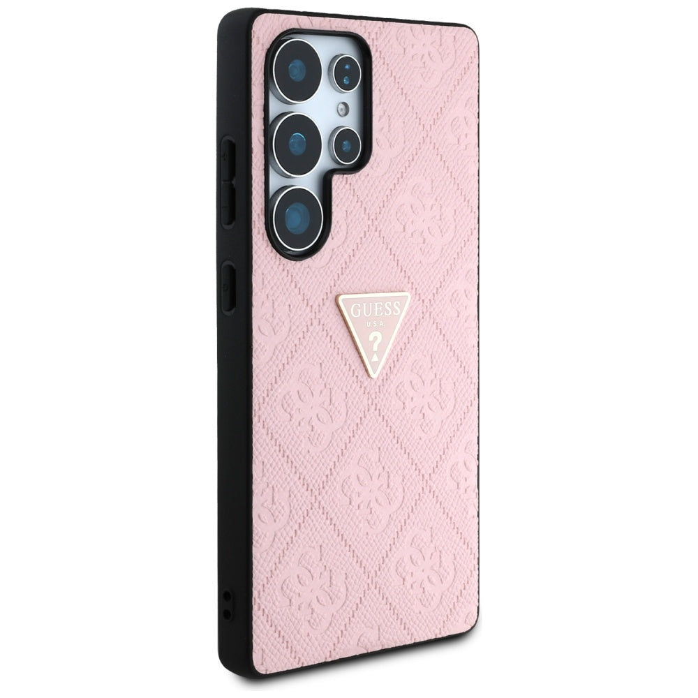 Étui pour Samsung Galaxy S25 Ultra S938, Guess, Grained Hot Stamp 4G Triangle, Rose
