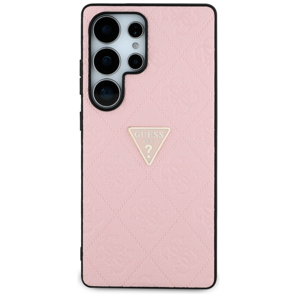 Étui pour Samsung Galaxy S25 Ultra S938, Guess, Grained Hot Stamp 4G Triangle, Rose